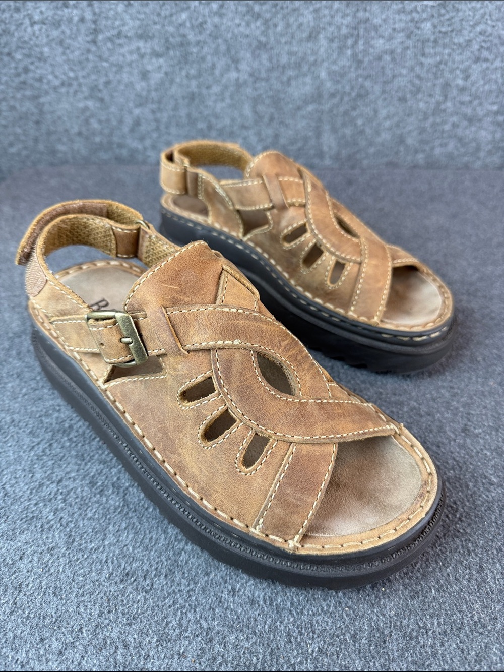 Bass Brown Leather Platform Open Toe Sandals Size 6.5
